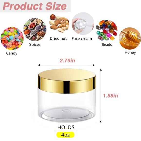 12 Pack 4 oz Plastic Cosmetic Containers With Rose Gold Lids Refillable Clear Em - Picture 2 of 7